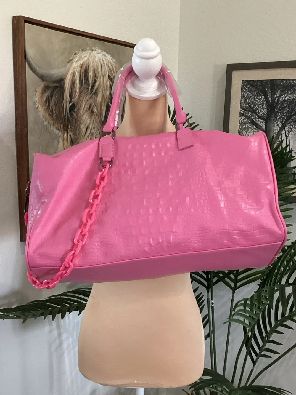 Pink Croc-Embossed Tote Bag - Women